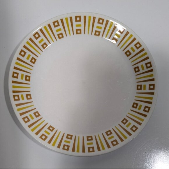 Syracuse Syralite Bread Plate Yellow Brown Geometric Vintage Restaurant Ware USA - Picture 2 of 5